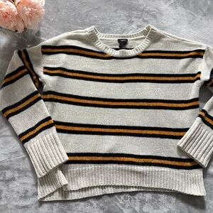 Rue21 Cream and Black Crew Neck Striped cropped Sweater